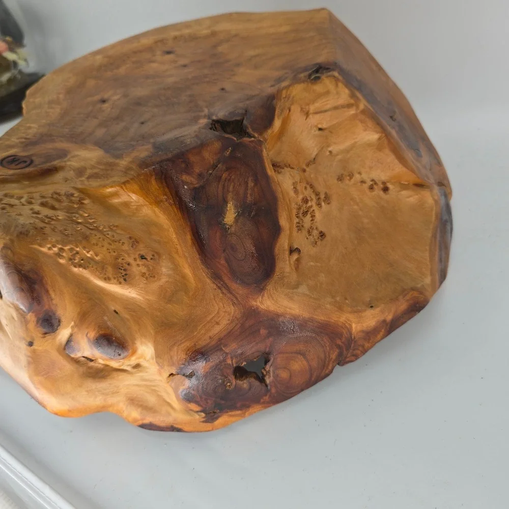 Live Edge Burl Wood Rustic Bowl Handcrafted Organic Turned Wood Art Signed JK